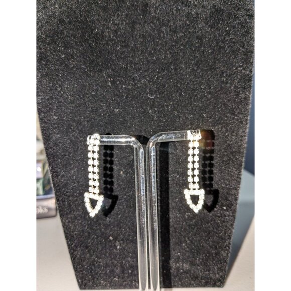 Sterling Silver Drop Earrings With Pave Cubic Zirconia Arrow Shape Design - Picture 6 of 9